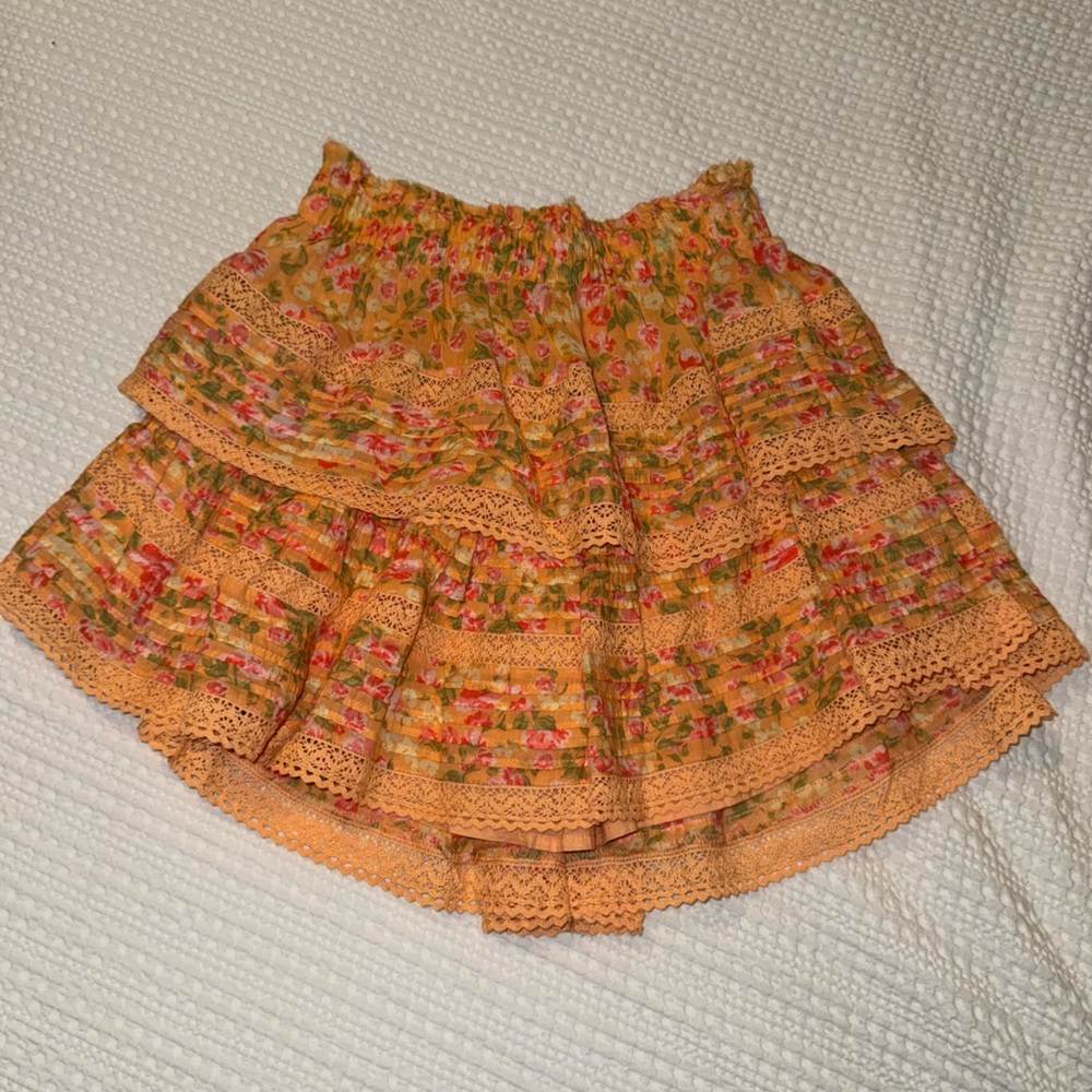 Aerie Ruffle Floral Skirt in Orange NWT Size S